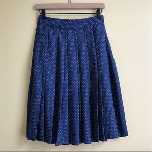 J Crew Pleated Blue Polka Dot Midi Skirt Sz 0 NWT